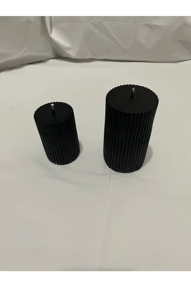 go mumevi odunsu Sandal ağacı kokulu dekoratif 2 li siyah çizgili baton mum seti