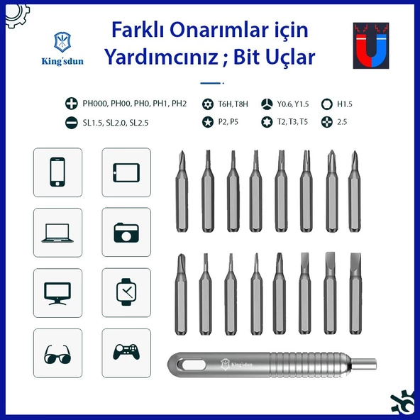 Kingsdun 20 si 1 Arada Manyetik Mini Tornavida Seti KS-840016 - 2