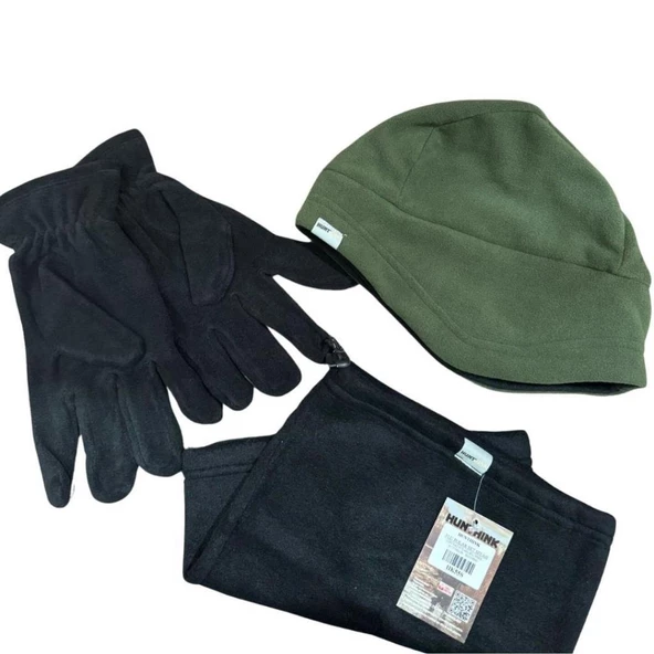 Hunthink Bere-Boyunluk-Eldiven Seti Siyah Haki