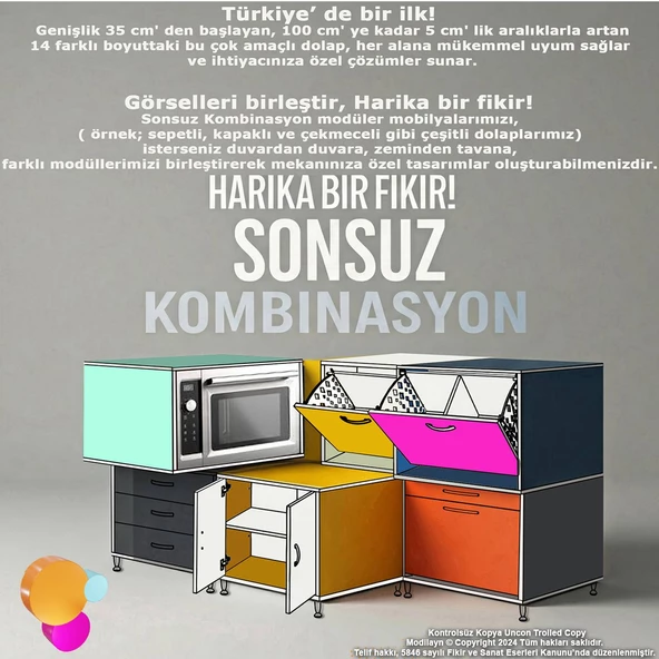 Modilayn SÖKE 95x75x32, 5 cm’ lik Küçük Alanlar İçin Akıllı Çözümler 2 Kapaklı 4 Göz Raf Dolap - 5