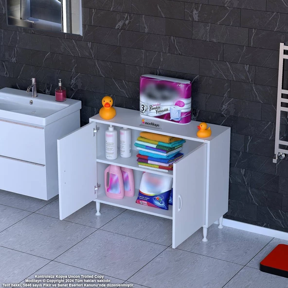 Modilayn SÖKE 95x75x32,5 cm’ lik Küçük Alanlar İçin Akıllı Çözümler 2 Kapaklı 2 Göz Raflı Dolap