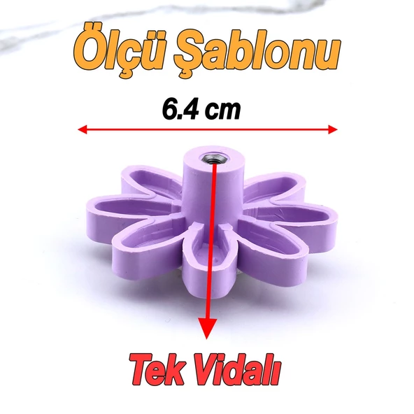 Plastik Papatya Kulp Lila Renk Mobilya Çoçuk Odası Kız Erkek Dolap Kapak Kulpu Çekmece Kulbu 1 ADET - Resim 4