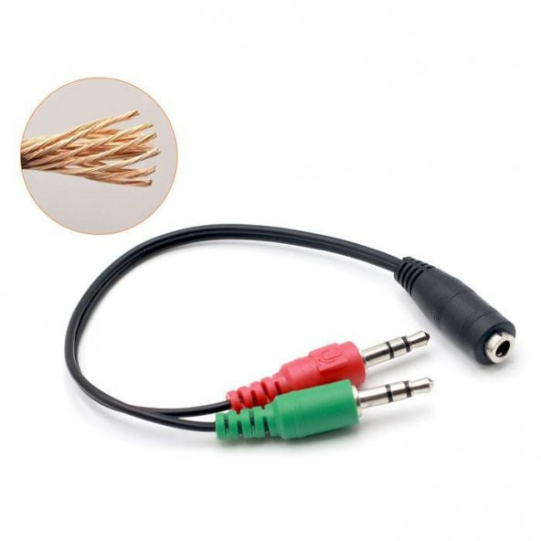 3.5 mm Dişi Aux 2 Mikrofon Kulaklık Girişli Aux Splitter Kablo - 5