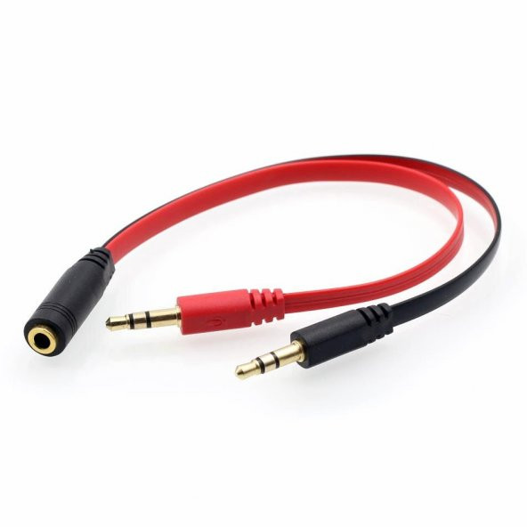3.5 mm Dişi Aux 2 Mikrofon Kulaklık Girişli Aux Splitter Kablo - 8