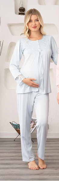Bone 5905 Kadın Lohusa Viskon Klasik 3'lü Pijama Takımı - 7