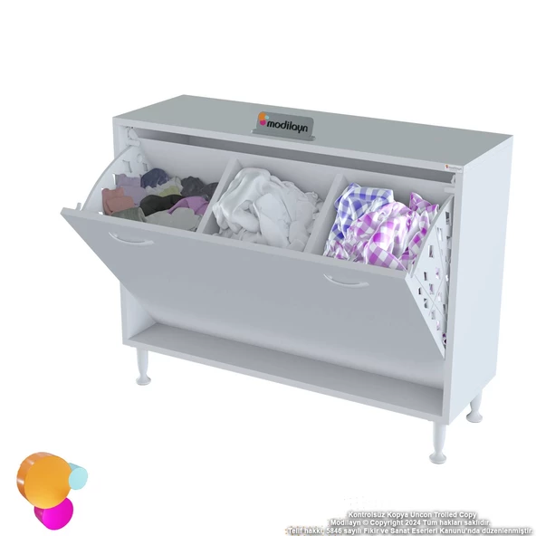 Modilayn SÖKE 100x75x32,5 cm lik Ekstra Büyük 3 Çamaşır Sepet Hazneli Dolap Banyonuzun Yeni Gözdesi - 6
