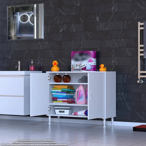 Modilayn SÖKE 100x75x32,5 cm  Küçük Alanlar İçin Akıllı Çözümler 2 Kapak 3 Raf Dolap - Resim 2