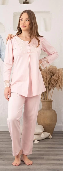 Bone 5905 Kadın Lohusa Viskon Klasik 3'lü Pijama Takımı - 9