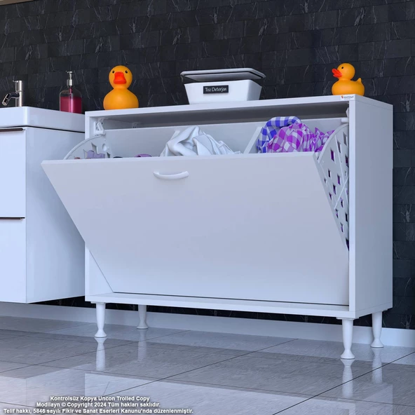 Modilayn SÖKE 100x75x32,5 cm lik Ekstra Büyük 3 Çamaşır Sepet Hazneli Dolap Banyonuzun Yeni Gözdesi - 2
