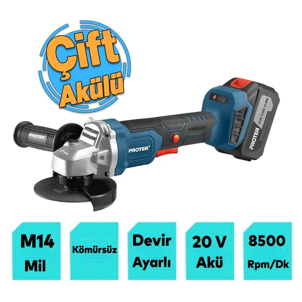 Çift Akülü Devir Ayarlı Şarjlı Avuç Taşlama Spiral Makinesi Proter PST905 115 mm 8500 RPM 5.0 Ah