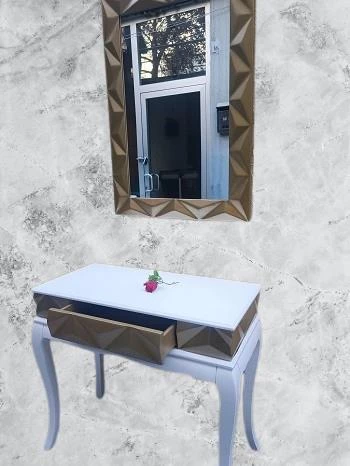 Dresuar Piramit MODEL90519 Kayın Lükens Ayak MDF Tabla Ve Ayna Gold Beyaz ElYapım - Resim 4