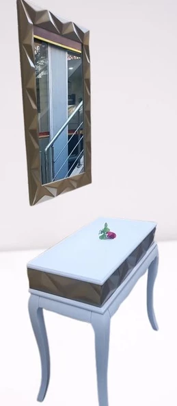 Dresuar Piramit MODEL90519 Kayın Lükens Ayak MDF Tabla Ve Ayna Gold Beyaz ElYapım - Resim 6