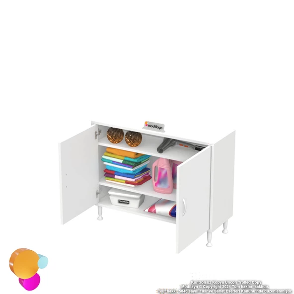 Modilayn SÖKE 100x75x32,5 cm  Küçük Alanlar İçin Akıllı Çözümler 2 Kapak 3 Raf Dolap - Resim 6