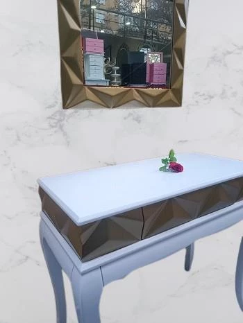 Dresuar Piramit MODEL90519 Kayın Lükens Ayak MDF Tabla Ve Ayna Gold Beyaz ElYapım - Resim 5