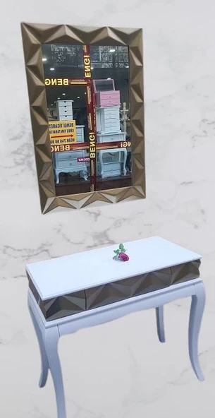 Dresuar Piramit MODEL90519 Kayın Lükens Ayak MDF Tabla Ve Ayna Gold Beyaz ElYapım - Resim 9