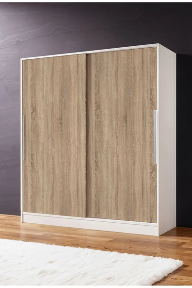 AEKA Ae-4001 Zambak Sürgülü Dolap Çok Raflı Çekmeceli Askılı Beyaz Kasalı (Sonomo Kapaklı)  Gardırop ürün görseli