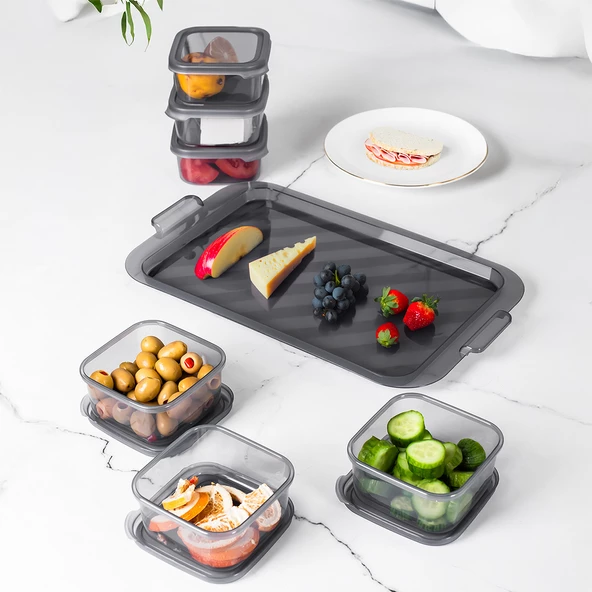 Porsima 2043 Tepsili Kahvaltılık Kapaklı Kahvaltılık 6 Bölmeli Sızdırmaz Kapaklı Bölmeli Füme - Resim 2