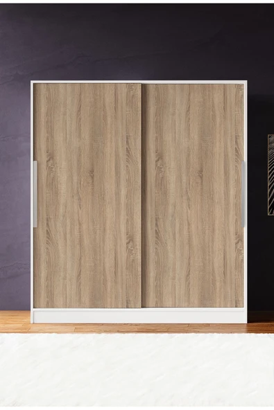 AEKA Ae-4001 Zambak Sürgülü Dolap Çok Raflı Çekmeceli Askılı Beyaz Kasalı (Sonomo Kapaklı)  Gardırop - Resim 4