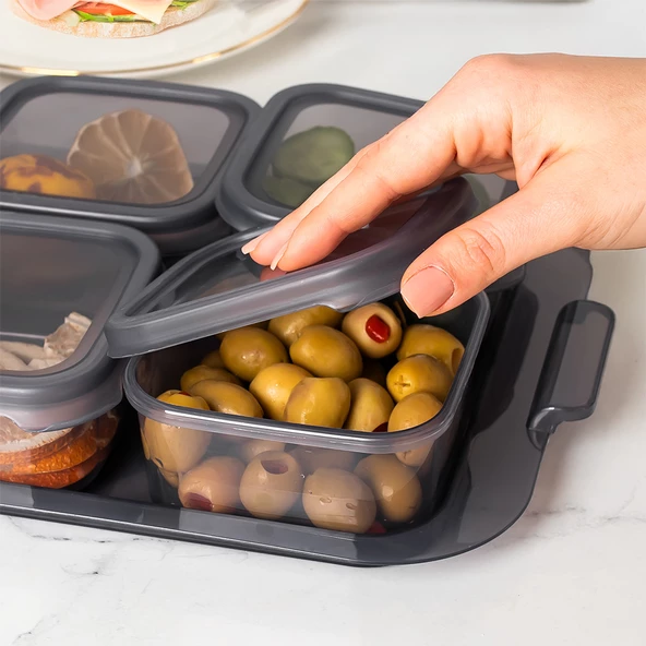 Porsima 2043 Tepsili Kahvaltılık Kapaklı Kahvaltılık 6 Bölmeli Sızdırmaz Kapaklı Bölmeli Füme - Resim 3