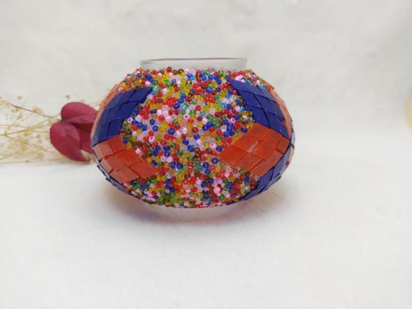 Mozaik El İşçiliği Orta Boy 10 cm Lamba Camı Başlığı Kırmızı Mavi - 5