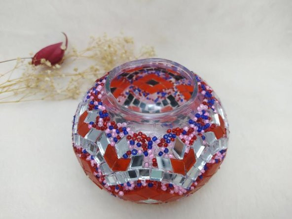 Mozaik El İşçiliği Orta Boy 10cm Lamba Camı Başlığı Kırmızı - 4