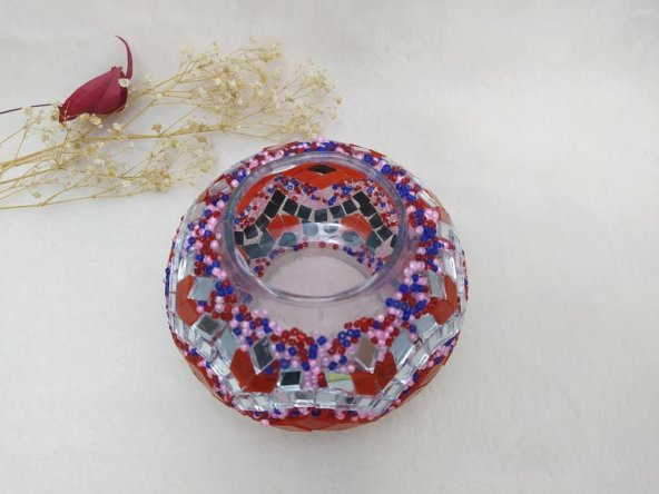 Mozaik El İşçiliği Orta Boy 10cm Lamba Camı Başlığı Kırmızı - 5