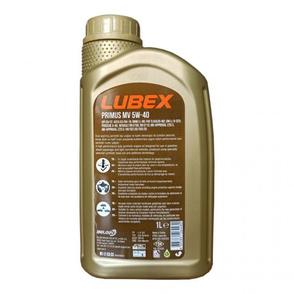 Lubex Primus MV 5W-40 1 Lt Tam Sentetik Motor Yağı - 5