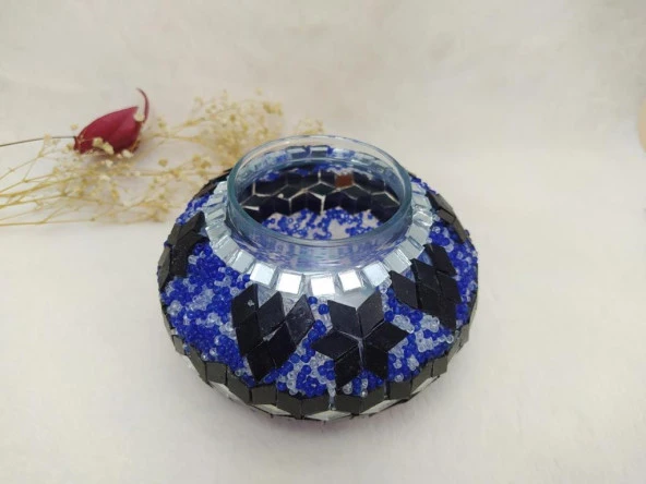 Mozaik El İşçiliği Orta Boy 10 cm Lamba Camı Başlığı Mavi - 2