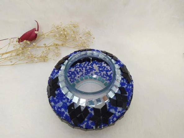 Mozaik El İşçiliği Orta Boy 10 cm Lamba Camı Başlığı Mavi - 3