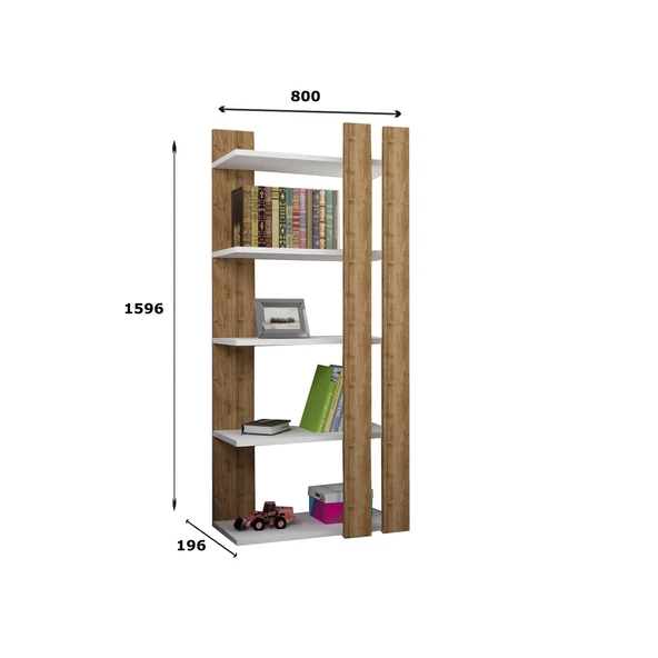 SmartHome Plus Şölen Dekoratif Kitaplık- Atlantik Çam / Beyaz - 4