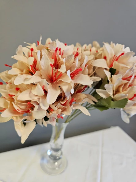 YASİMA KİREMİT 5 DALLI  MERCAN RENGİ ÇAN ÇİÇEĞİ 34 CM EL BUKETI VAZO ARANJMAN DEKOR ÇİÇEĞİ 1 adet - Resim 5