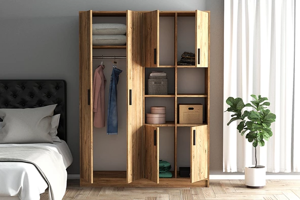 SmartHome Plus Ferzan 6 Kapaklı Raflı Gardırop - Atlantik Çam - 3