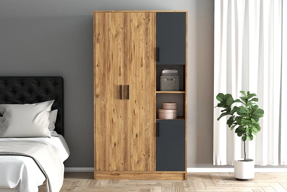 SmartHome Plus Ferzan 4 Kapaklı Raflı Gardırop - Atlantik Çam - 2