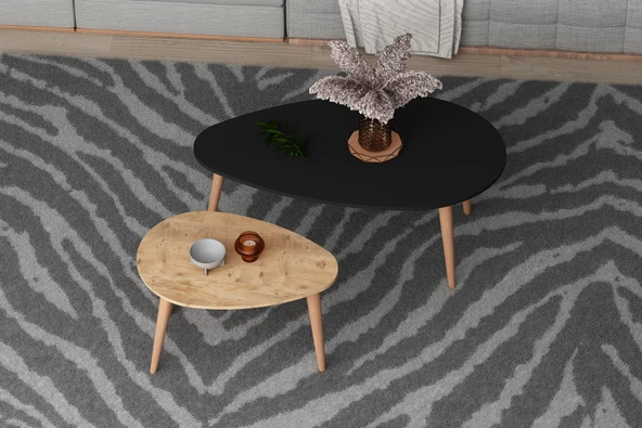 SmartHome Plus Maral Ahşap Ayaklı Orta Sehpa - Siyah / Atlantik Çam - 3