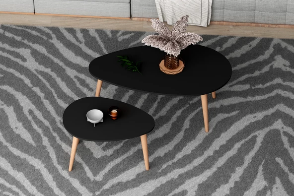 SmartHome Plus Maral Ahşap Ayaklı Orta Sehpa - Siyah - 2
