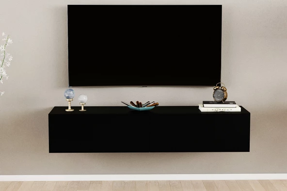 SmartHome Plus Alfa 2 Kapaklı 135 cm Duvara Monte Tv Ünitesi - Siyah - 3