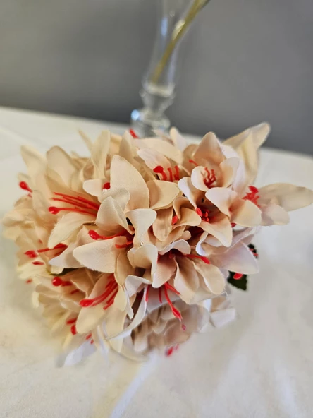 YASİMA KİREMİT 5 DALLI  MERCAN RENGİ ÇAN ÇİÇEĞİ 34 CM EL BUKETI VAZO ARANJMAN DEKOR ÇİÇEĞİ 1 adet - Resim 4