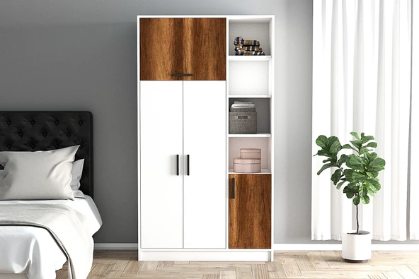 SmartHome Plus Else 4 Kapaklı 4 Raflı Gardırop - Beyaz / Barok - 3