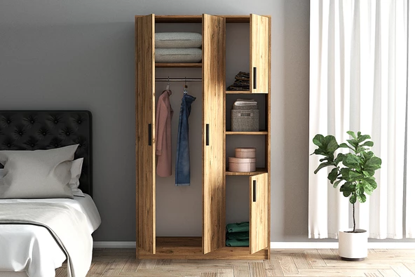 SmartHome Plus Farabi 4 Kapaklı Raflı Gardırop - Atlantik Çam / Antrasit - 3