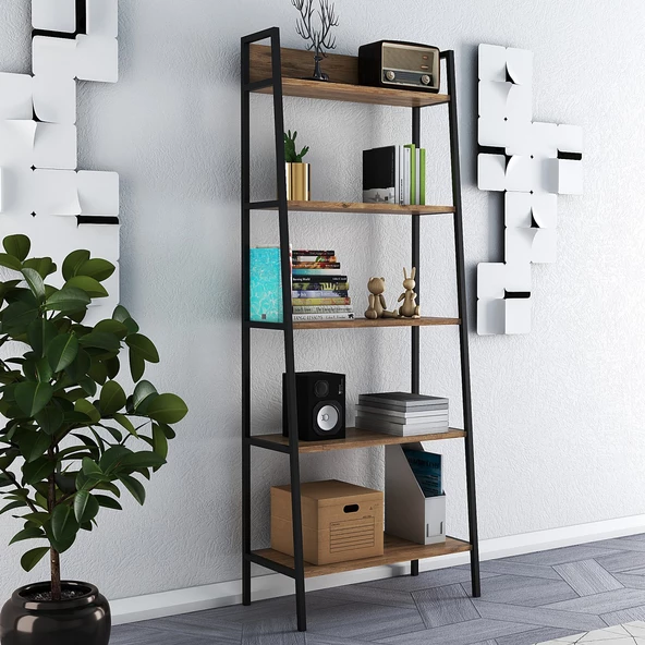 SmartHome Plus Zeren Metalli Dekoratif 5 Raflı Kitaplık - Atlantik Çam - 2