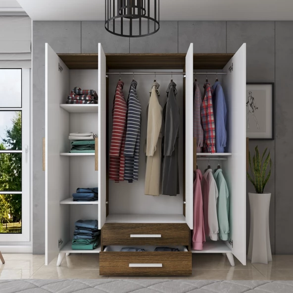 SmartHome Plus Sera 4 Kapaklı 2 Çekmeceli Gardırop - Atlantik Çam / Beyaz - 2
