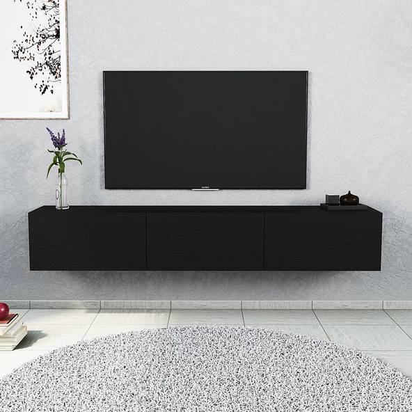 SmartHome Plus Karolin 3 Kapaklı Duvara Askı 180 cm Tv Ünitesi – Siyah - 3