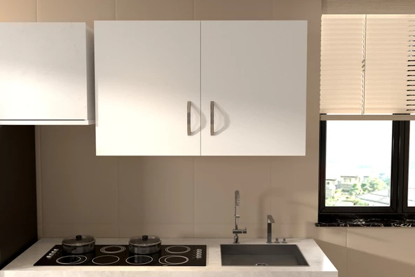 SmartHome Plus Seden 2 Kapaklı Duvara Monte Mutfak Dolabı - Beyaz - 3
