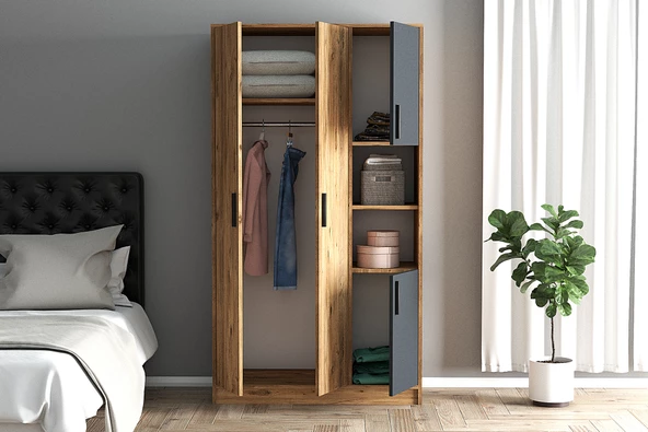 SmartHome Plus Ferzan 4 Kapaklı Raflı Gardırop - Atlantik Çam - 3