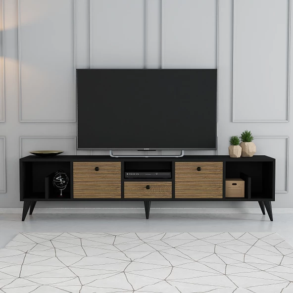 SmartHome Plus Vera 3 Kapaklı Raflı Tv Sehpası - Siyah / Yunus - 3
