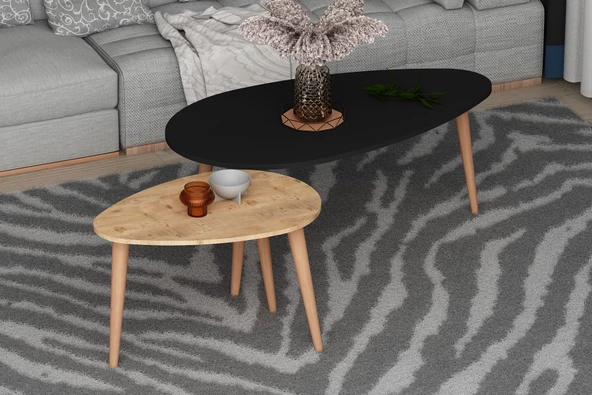 SmartHome Plus Maral Ahşap Ayaklı Orta Sehpa - Siyah / Atlantik Çam - 2