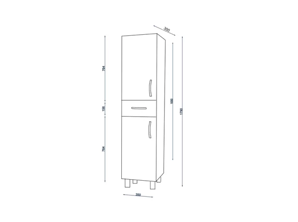 SmartHome Plus Perla 2 Kapak Tek Çekmeceli Boy Dolabı - Beyaz - 3