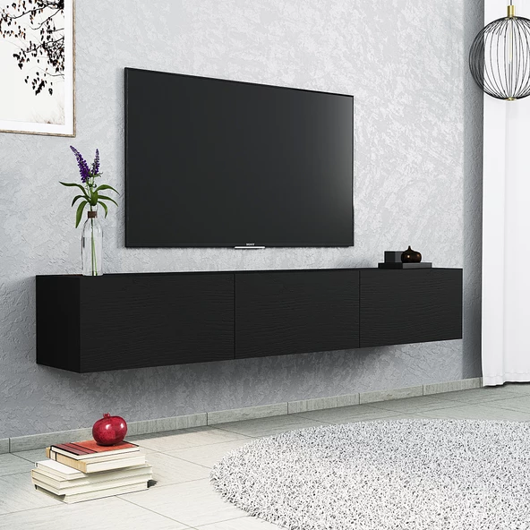 SmartHome Plus Karolin 3 Kapaklı Duvara Askı 180 cm Tv Ünitesi – Siyah