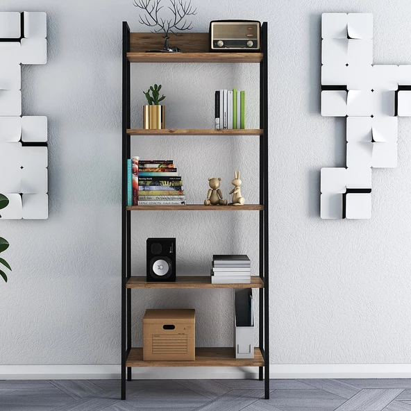 SmartHome Plus Zeren Metalli Dekoratif 5 Raflı Kitaplık - Atlantik Çam - 4