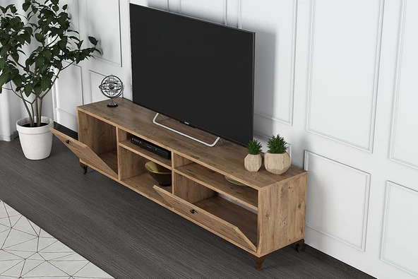 SmartHome Plus Tümay 2 Kapaklı Raflı Tv Sehpası  - Atlantik Çam - 3